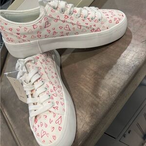 Joie White Sneakers with red Heart Pattern❤️FUN FASHION❤️add some flare each day